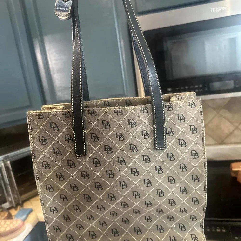 Authentic Dooney & Bourke Signature DB Monogram Jacquard Tote Bag Black Leather